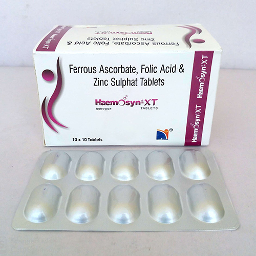 Product Name: Homosyn XT, Compositions of Homosyn XT are Ferrous Ascorbate,Folic Acid & Zinc Sulphate Tablets - Nova Indus Pharmaceuticals