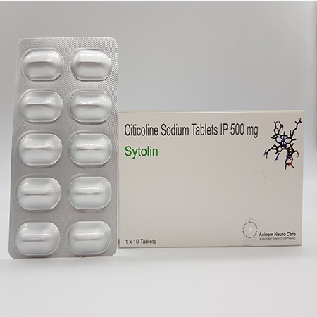 Product Name: sytolin, Compositions of sytolin are Citicoline Sodium Tablets IP 500 mg - Acinom Healthcare