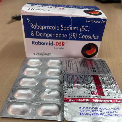 Product Name: Rabomid DSR, Compositions of Rabomid DSR are Rabeprazole Sodium (EC) and Domperidone (SR) Capsules - Medicure LifeSciences