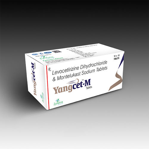 Product Name: Yangcet M, Compositions of Yangcet M are Levocetirizine Dihydrochlotide & Montelukast Sodium tablets. - Zynovia Lifecare