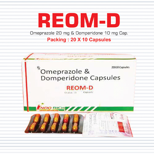 Product Name: Reom D, Compositions of Reom D are Omeprazole and Domperidone Capsules - Pharma Drugs and Chemicals