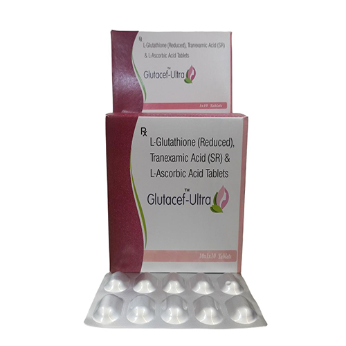 Product Name: GLUTACEF ULTRA TABLETS, Compositions of GLUTACEF ULTRA TABLETS are L-Glutathione (Reduced) Tranexamic Acid (SR) & L-Ascorbic Acid Tablets - Human Biolife India Pvt. Ltd