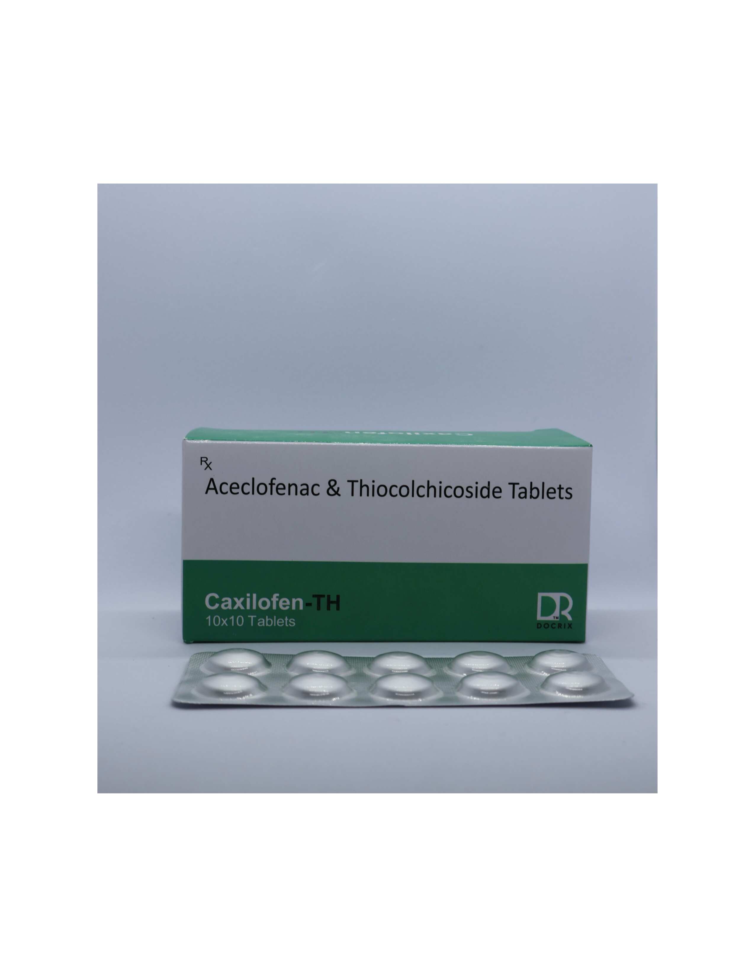 Product Name: Caxilofen TH, Compositions of Caxilofen TH are Aceclofenac & Thiocolchicoside Tablets - Docrix Healthcare