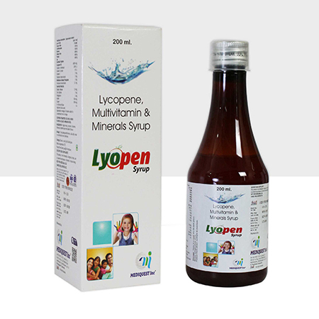Product Name: LYOPEN, Compositions of LYOPEN are Lycopene, Multivitamin & Minerals Syrup - Mediquest Inc