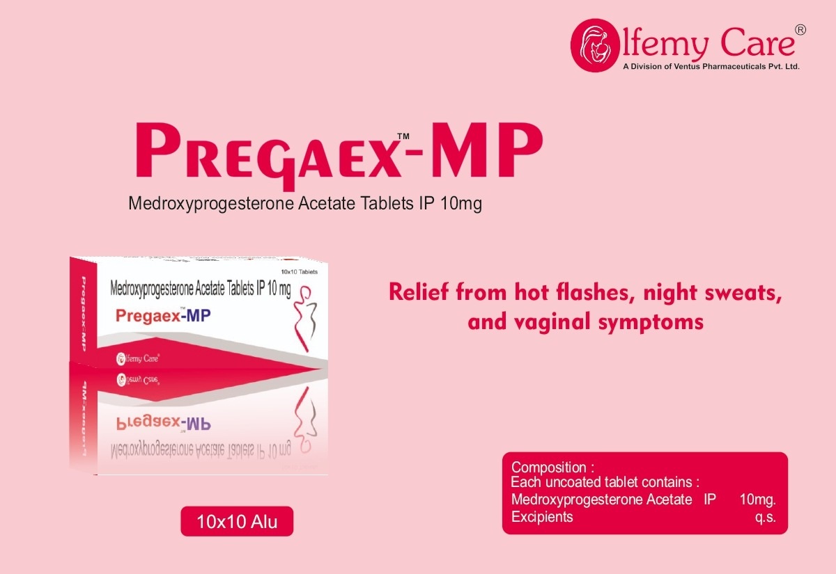 Product Name: Pregrax MP, Compositions of Pregrax MP are Medroxyprogesterone Acetate Tablets IP - Olfemy Care