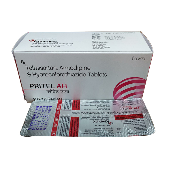 Product Name: PRITEL AH, Compositions of Telmisartan 40 mg + Amlodipine 5 mg + Hydrochlorothiazide 12.5 mg . are Telmisartan 40 mg + Amlodipine 5 mg + Hydrochlorothiazide 12.5 mg . - Fawn Incorporation