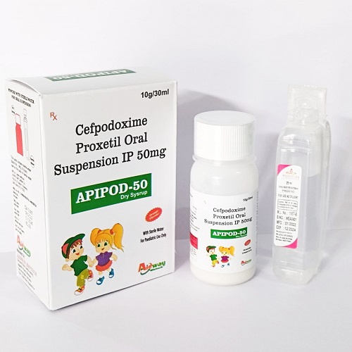 Product Name: Apipod 50, Compositions of Apipod 50 are Cefpodoxime Proxtil Oral Suspension IP 50 mg - Aidway Biotech