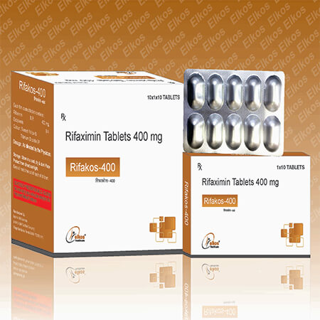 Product Name: Rifakos 400, Compositions of Rifakos 400 are Rifaximin Tablets 400mg - Elkos Healthcare Pvt. Ltd
