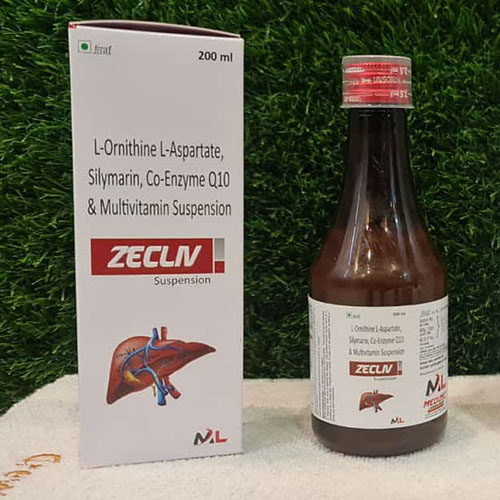 Product Name: Zecliv, Compositions of are L-Ornitine L-Aspartate,Silymarin,Co-Enzyme Q10 & Multivitamin Suspension - Medizec Laboratories