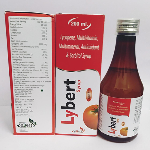 Product Name: Lybert, Compositions of Lybert are Lycopene, Multivitamin, Multiminerals, Antioxidants & Sorbitol Syrup - Sebert Lifesciences