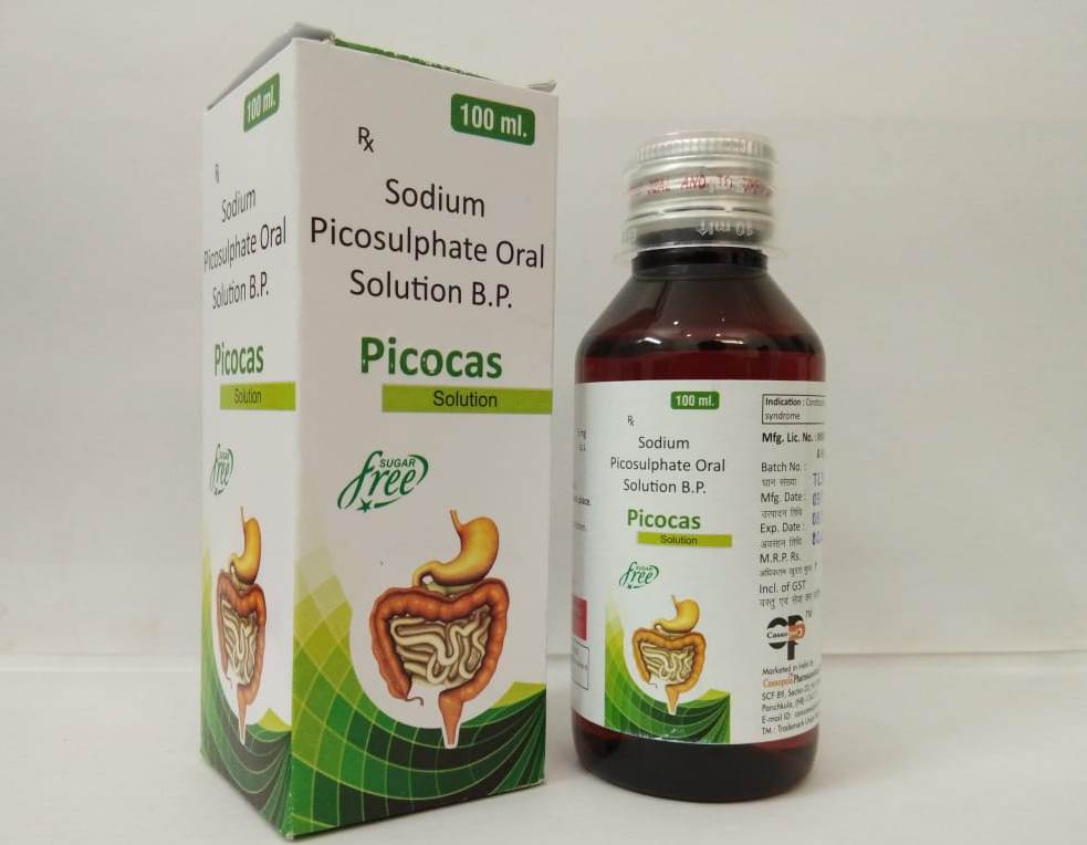 Product Name: Picocas, Compositions of Picocas are Sodium Picosulphate Oral Solution B.P - Cassopeia Pharmaceutical Pvt Ltd