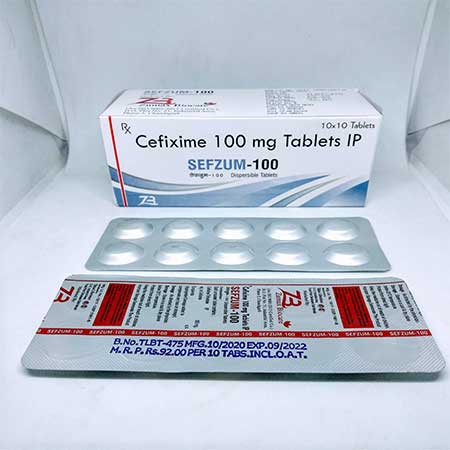 Product Name: Cefzum 100, Compositions of Cefzum 100 are Cefixime 100 mg Tablets IP - Zumax Biocare