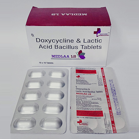 Product Name: Medla LB, Compositions of Medla LB are Doxycycline  & Lactic Acid Bacillus Tablets - Ronish Bioceuticals