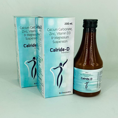Product Name: Calride D, Compositions of Calride D are Calcium Carbonate, Zinc Vitamin D3 & Magnesium Suspension - Biodiscovery Lifesciences Pvt Ltd