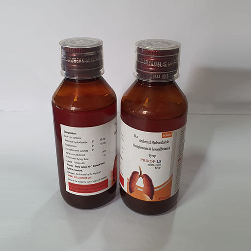 Product Name: Prikof LS, Compositions of Prikof LS are Ambroxol Hydrochloride,Guaiphenesin & Levosalbutamol Syrup - Pride Pharma