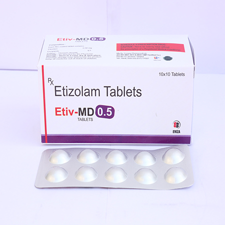 Product Name: Etiv MD 0.5, Compositions of Etiv MD 0.5 are Etizolam Tablets - Eviza Biotech Pvt. Ltd