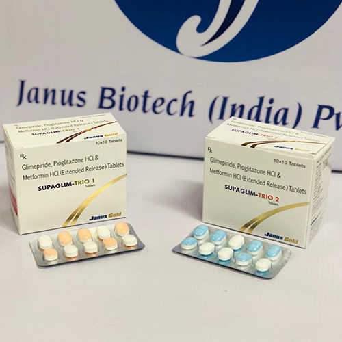 Product Name: Supaglim Trio 1 Supaglim Trio 2, Compositions of Supaglim Trio 1 Supaglim Trio 2 are Glimeperidone Proglitazone HCL & Metformin HCL (ER) Tablets - Janus Biotech