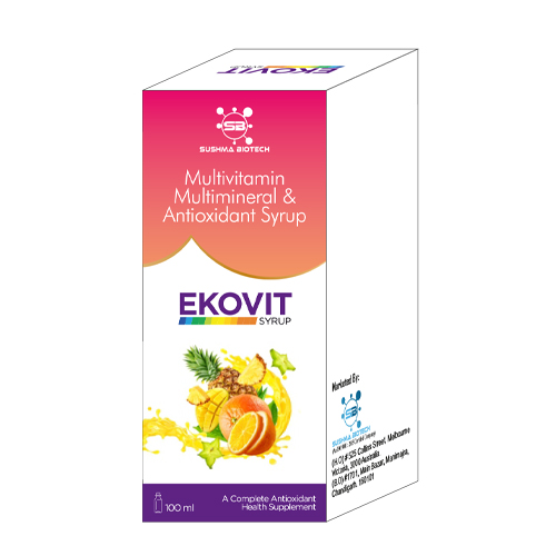 Product Name: Ekovit, Compositions of Ekovit are Multivitamin Mutimineral & Antioxidant Syrup - Sushma Biotech