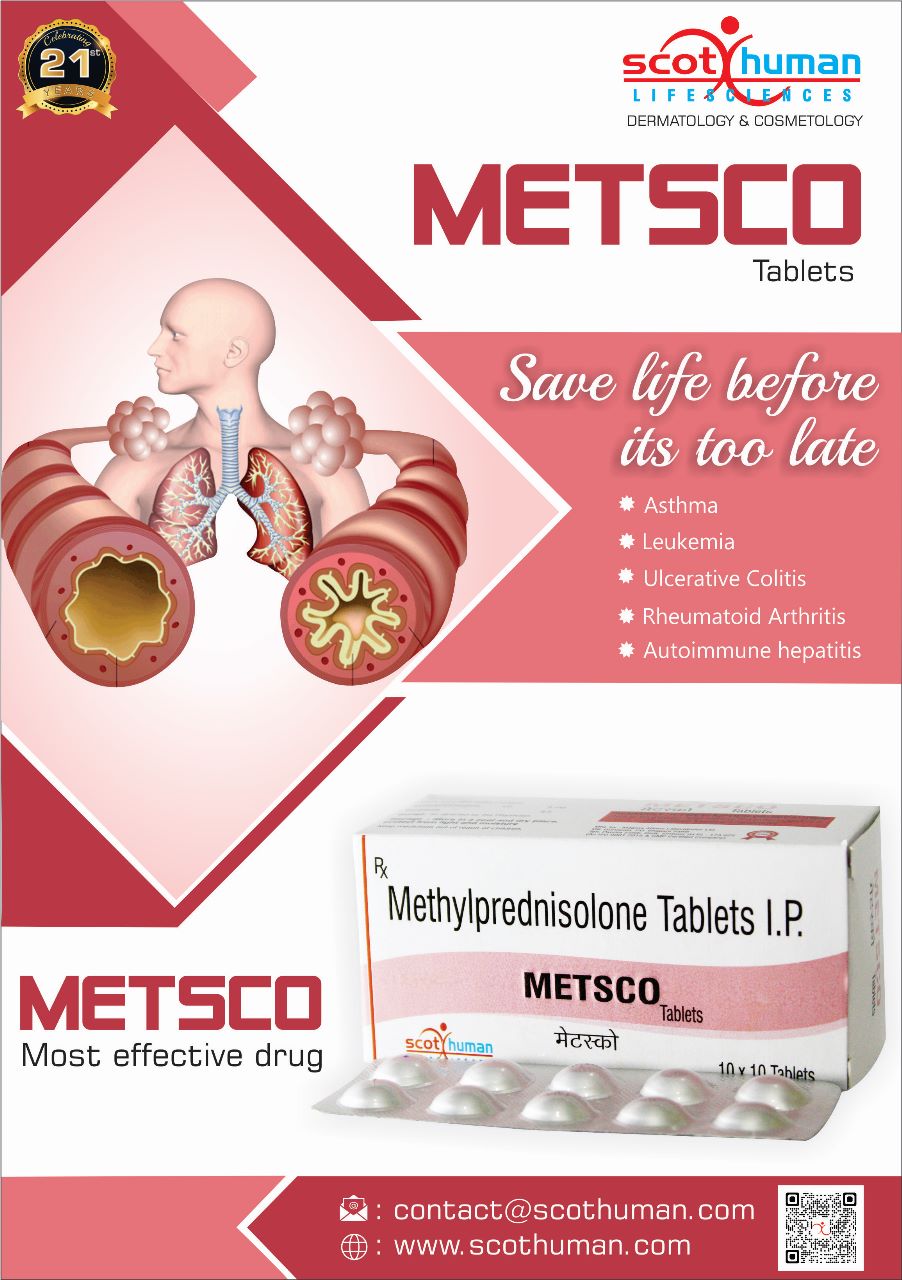 Product Name: Metsco, Compositions of Metsco are Methylprednisolone Tablets I.P. - Pharma Drugs and Chemicals