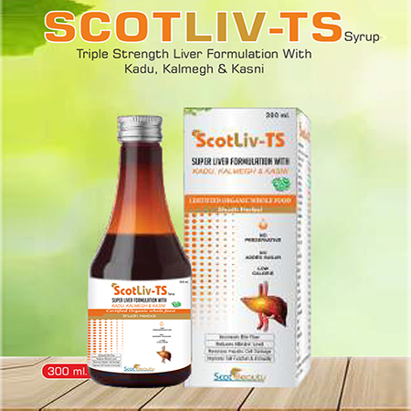 Product Name: Scotliv TS, Compositions of Scotliv TS are Triple Strength Liver Formulation With Kadu,Kalmegh & Kasni - Scothuman Lifesciences