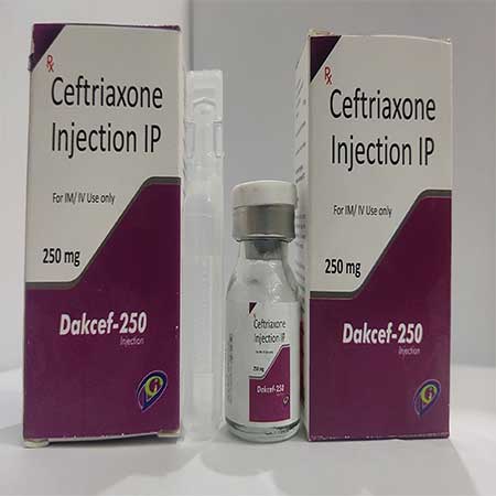 Product Name: Dakcef 250, Compositions of Dakcef 250 are Ceftriaxone Injection IP - Dakgaur Healthcare