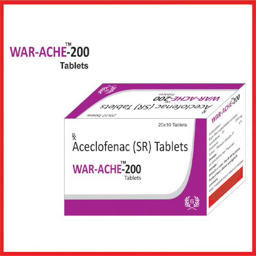 Product Name: War Ache 200, Compositions of War Ache 200 are Aceclofenac (SR) Tablets - Greef Formulations