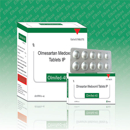 Product Name: Omevic 40, Compositions of Omevic 40 are Olmesartan Medoxomil Tablets IP - Elkos Healthcare Pvt. Ltd