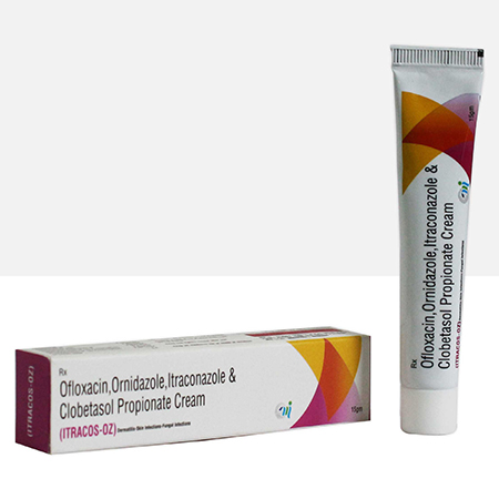 Product Name: ITRACOS OZ, Compositions of ITRACOS OZ are Ofloxacin, Ornidazole, Itraconazole & Clobetasol Propionate Cream - Mediquest Inc