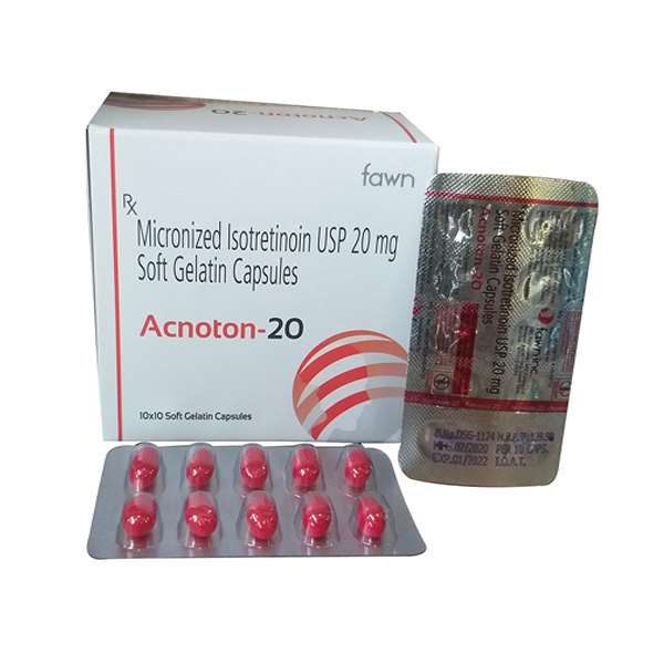 Product Name: ACNOTON 20, Compositions of Micronized Isotretinoin U.S.P. 20 mg.  are Micronized Isotretinoin U.S.P. 20 mg.  - Fawn Incorporation