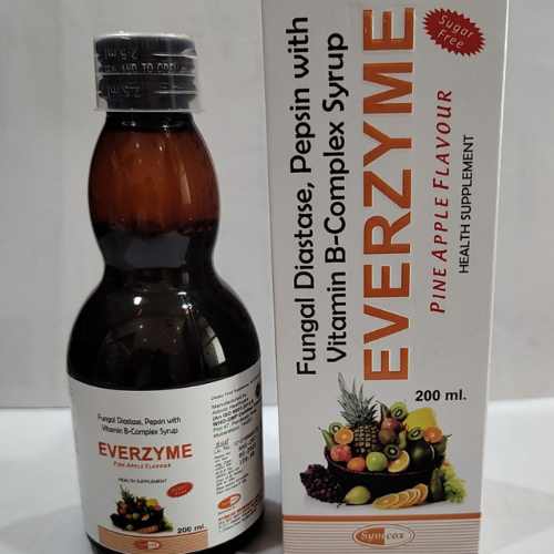 Product Name: Everzyme, Compositions of Everzyme are Fungal Diastase, Pepsin With Vitamin B-Complex Syrup - Adoviz Healthcare