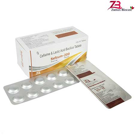Product Name: Sefzum 200, Compositions of Cefixime & Lactic Acid & Bacillus Tablets are Cefixime & Lactic Acid & Bacillus Tablets - Zumax Biocare
