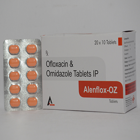 Product Name: ALENFLOX OZ, Compositions of ALENFLOX OZ are Ofloxacin & Ornidazole Tablets IP - Alencure Biotech Pvt Ltd