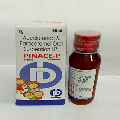 Product Name: Pinace P Syrup, Compositions of Pinace P Syrup are Aceclofenac & Paracetamol Oral Suspension I.P. - Pinamed Drugs Private Limited