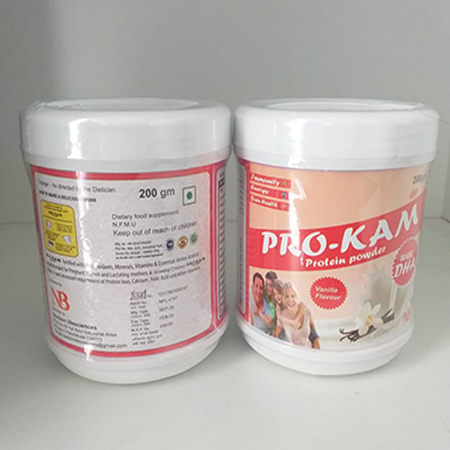 Product Name: Pro Kam, Compositions of Pro Kam are Protein Powder with DHA (Vanilla Flavour) - Nexbon Lifesciences