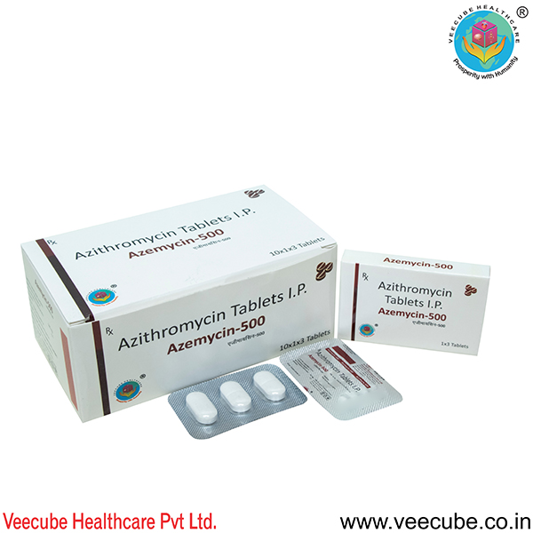 Product Name: AZEMYCIN 500, Compositions of AZEMYCIN 500 are Azithromycin Tablets IP - Veecube Healthcare Private Limited
