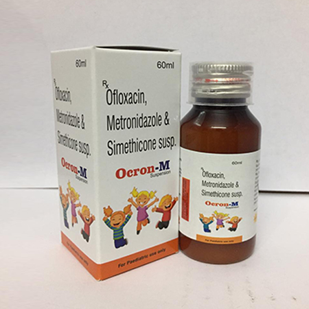 Product Name: OCRON M, Compositions of OCRON M are Ofloxacin, Metronidazole Benzoate & Simethicone Suspension - Apikos Pharma