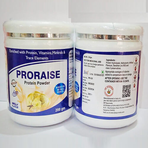 Product Name: Proraise Protien Powder, Compositions of Proraise Protien Powder are Enriched with Protien,Vitamins,minerals & Trace Elements - DP Ayurveda
