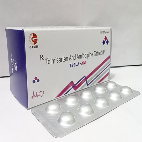 Product Name: TESLA AM, Compositions of TESLA AM are TELMISARTAN IP 40 MG + AMLODIPINE BESYLATE IP 5 MG - Gadin Pharmaceuticals Pvt. Ltd