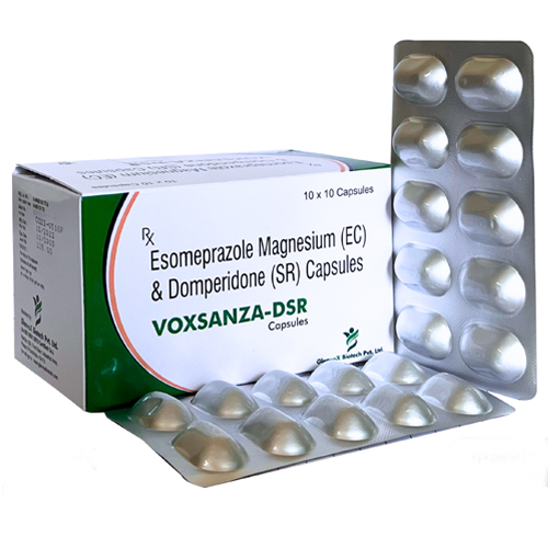 Product Name: Voxsanza dsr, Compositions of Voxsanza dsr are Esomeprazole Magnesium (EC) & Domperidone (SR) - Glenvox Biotech Private Limited