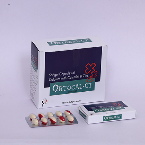 Product Name: ORTOCAL CT, Compositions of ORTOCAL CT are Softgel Capsules of Calcium with Calcitriol & Zinc - Biomax Biotechnics Pvt. Ltd
