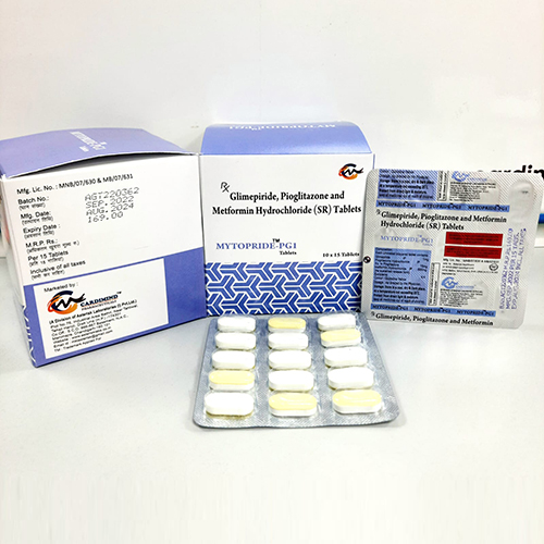 Product Name: Mytopride PG1, Compositions of Mytopride PG1 are Glimepiride,Pioglitazone & Metfortin Hydrochloride (SR) Tablets - Cardimind Pharmaceuticals