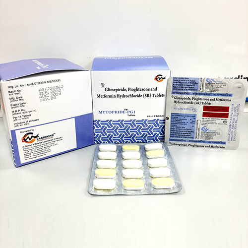 Product Name: Mytopride PG1, Compositions of are Glimepiride,Pioglitazone & Metfortin Hydrochloride (SR) Tablets - Cardimind Pharmaceuticals