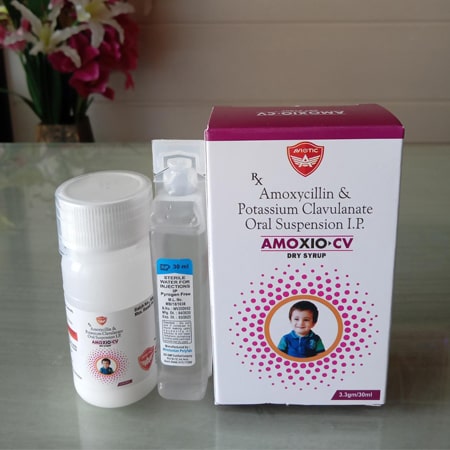 Product Name: Amoxio CV, Compositions of Amoxio CV are Amoxycillin & Potassium Clavulanate Oral Suspension IP - Aviotic Healthcare Pvt. Ltd