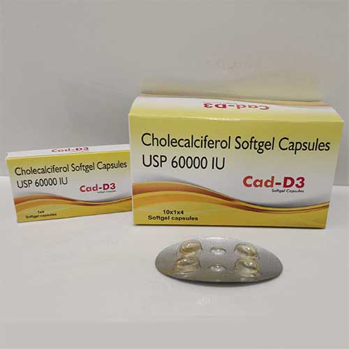 Product Name: Cad D3, Compositions of Cad D3 are Cholecalciferol Softgel Capsules 60,000 I.U. - Caddix Healthcare