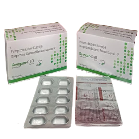 Product Name: Kevopan DSR, Compositions of Kevopan DSR are Pantoprazole (Enteric Coated) & Domperidone (Sustained Release) Capsules IP - Kevlar Healthcare Pvt Ltd