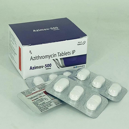 Product Name: Azimov 500, Compositions of Azimov 500 are Azithromycin Tablets IP - Biodiscovery Lifesciences Pvt Ltd