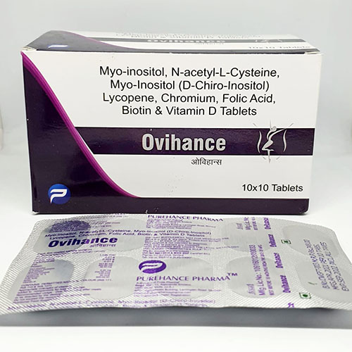 Product Name: Ovihance, Compositions of Ovihance are Myo-Inositol,N-acetyl-L-Cysteine,Myo-Inositol (D-Chiro-Inositol) Lycopene,Chromium,Folic Acid,Biotin & Vitamin D Tablets - Pride Pharma