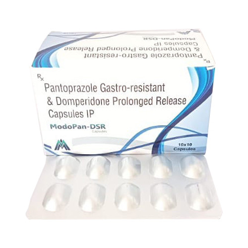 Product Name: ModoPan DSR, Compositions of ModoPan DSR are Pantoprazole Gastro-resistant & Domperidone Prolonged Release Capsules IP - Medlo Biotech