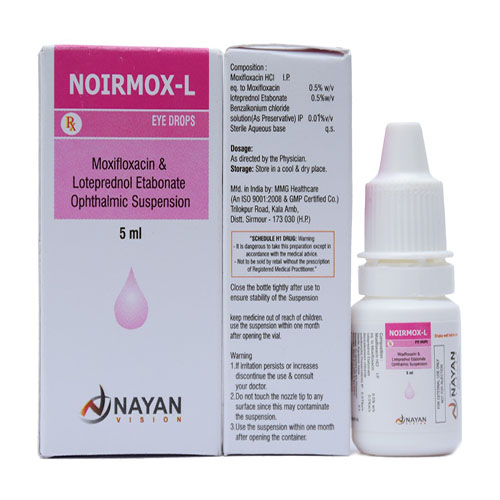 Product Name: Noirmox L, Compositions of are Moxifloxacin & Loteprednol Etabonate Opithalmic Suspention - Arlak Biotech