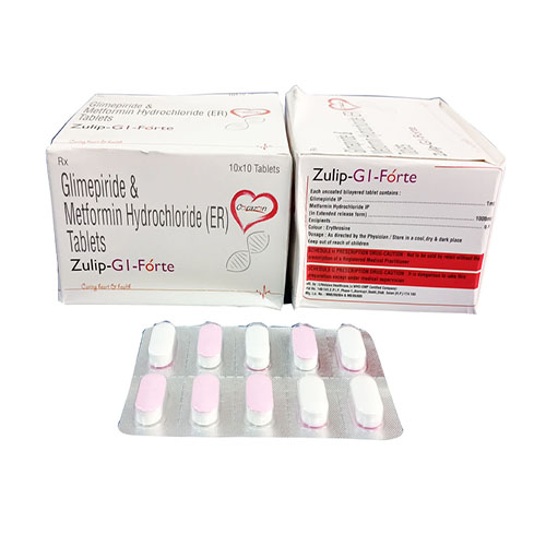 Product Name: Zulip G 1 Forte, Compositions of Zulip G 1 Forte are Glimepiride & Metformin Hcl (ER) & Tablets - Arlak Biotech